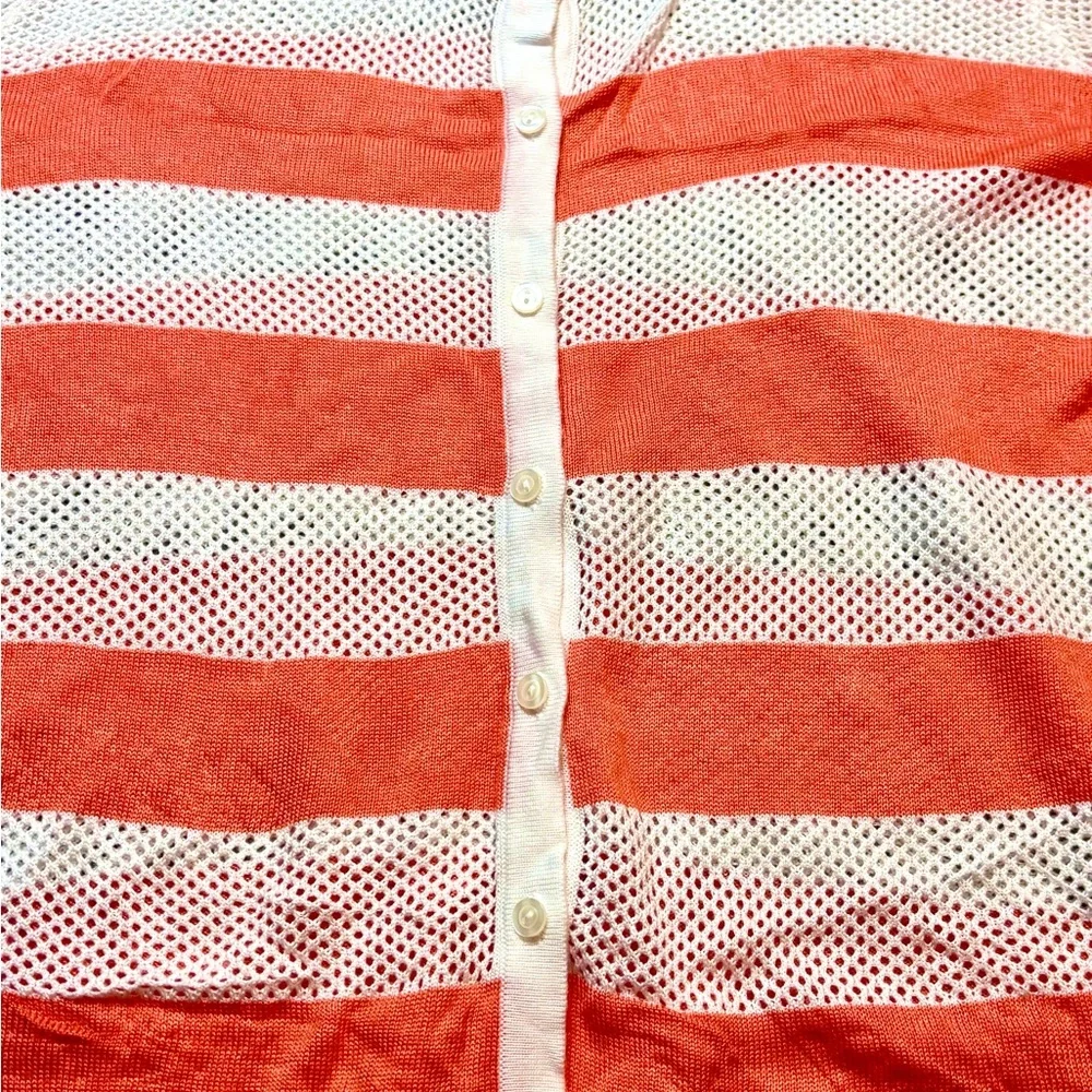Women's Striped Button Down Shirt - Coral and White - Picture 3 of 5
